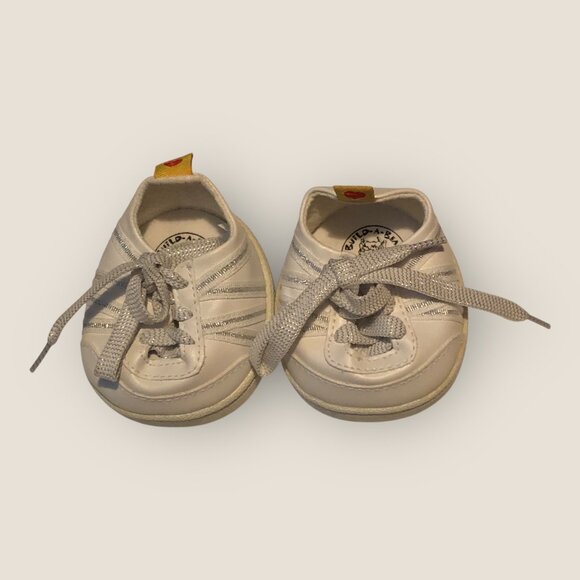 Build-A-Bear White Lace Up Tennis Shoes with Silver Glitter Stripes BABW - Picture 3 of 4